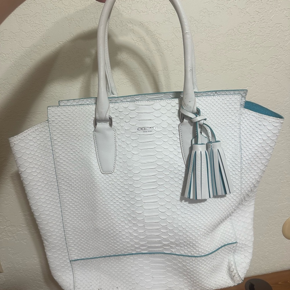 Coach White and Blue Sophisticated Tote Bag